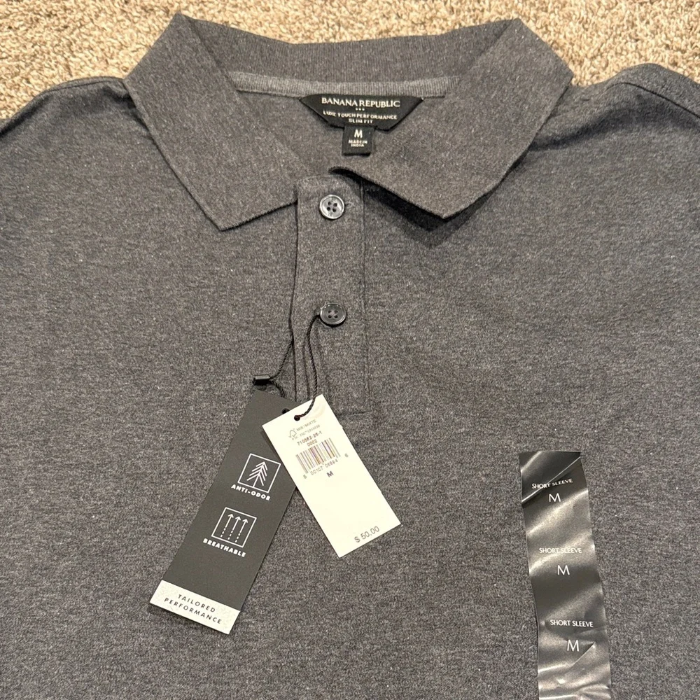 Banana Republic - Charcoal Luxe Touch Performance Slim Fit Polo Shirt - sz M NWT